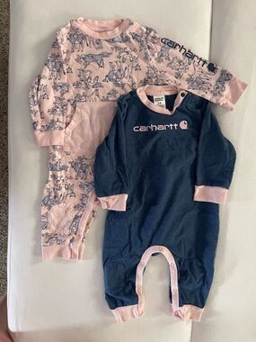 Carhartt Navy and Light Pink Infant Snap Bodysuit Set